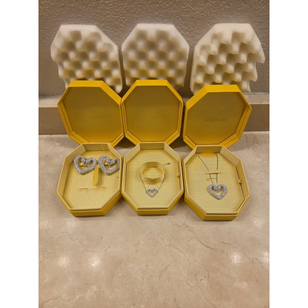 Swarovski Una Heart Clip Earrings (L), ‎ Adjustable Necklace, And Bracelet - New
